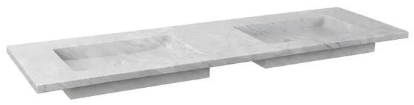 Forzalaqua Nova wastafel 140.5x51.5x9.5cm Rechthoek 0 kraangaten 2 wasbakken Natuursteen Carrara gepolijst 8010835