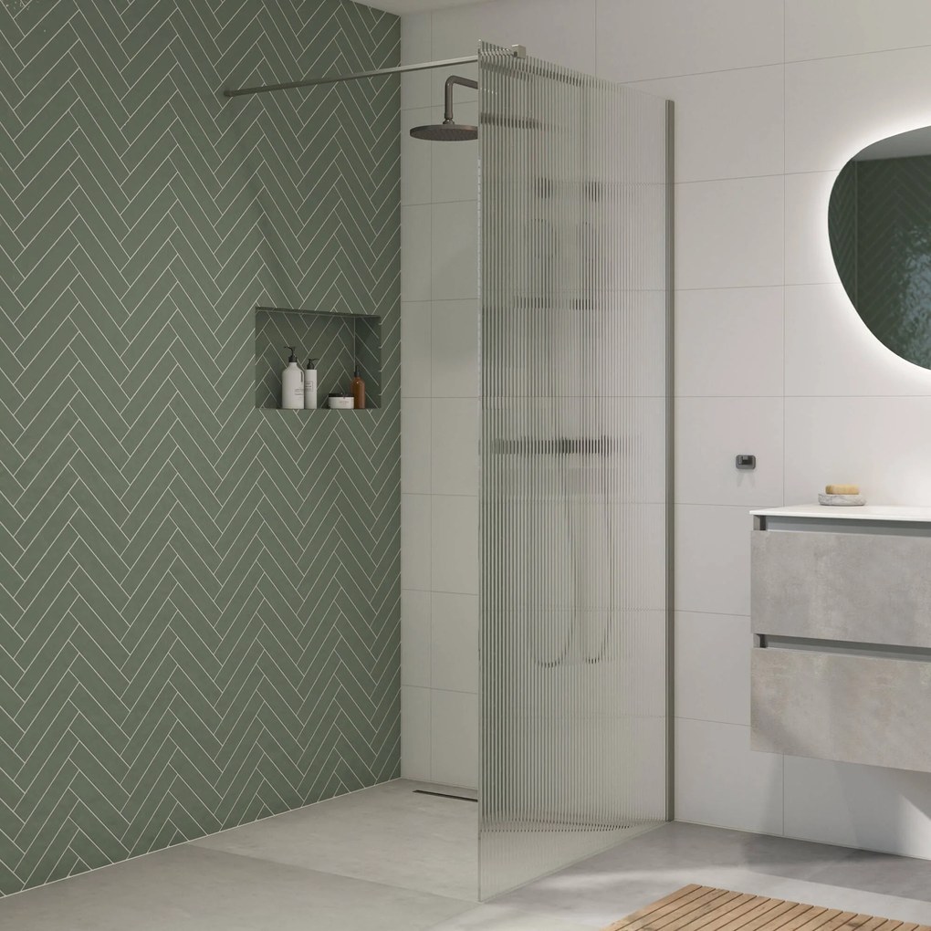 Saqu Modulo inloopdouche incl. antikalk 100x210cm geribbeld glas geborsteld grijs