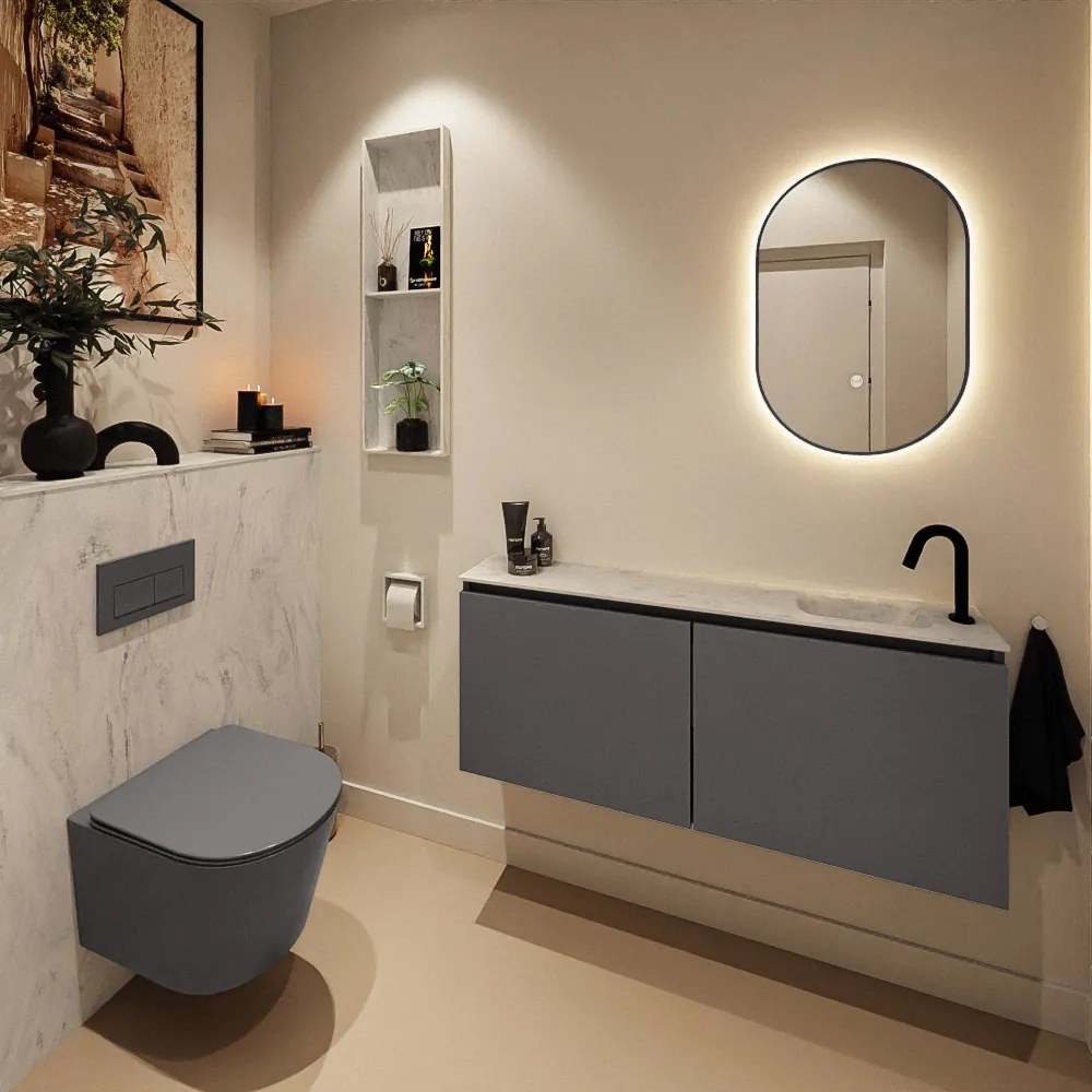 Mondiaz Ture DLux toiletmeubel 120cm dark grey met wastafel opalo rechts met kraangat