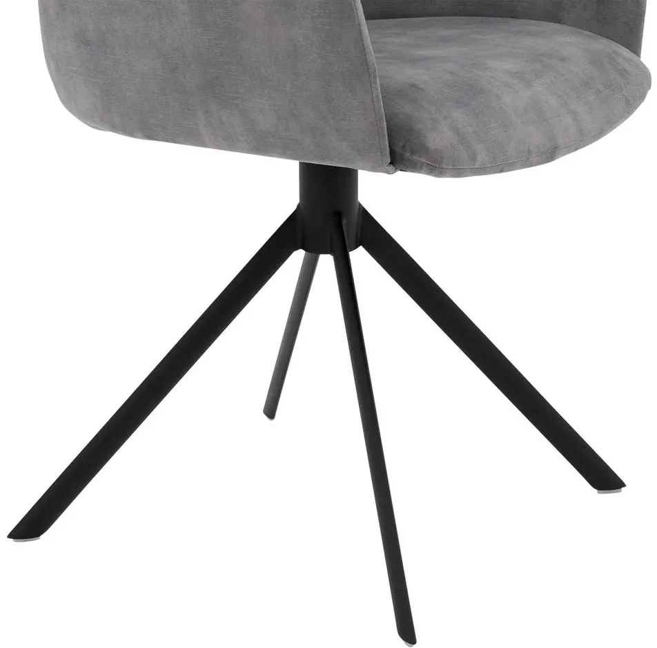 Goossens Eetkamerstoel Hera grijs velvet stof met armleuning, modern design