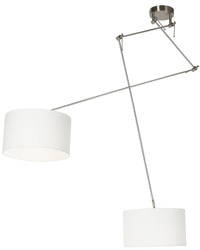 Smart hanglamp staal met kap 35 cm wit incl. 2 Wifi A60 - Blitz