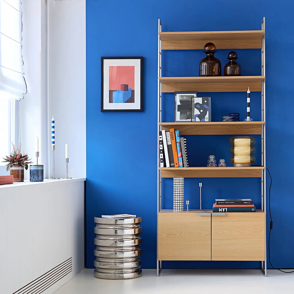 Etagère van eiken, fineer en chroom, H190 cm, Watford