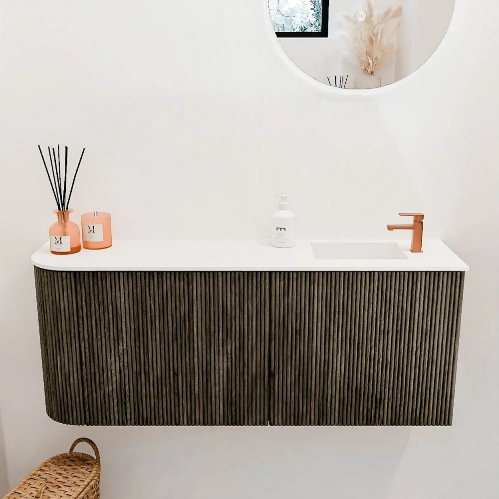 Mondiaz Joya 100cm toiletmeubel ronding links shadow met wastafel faye rechts 1 kraangat talc