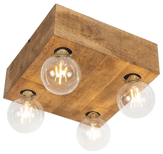 Landelijke plafondlamp vintage hout 4-lichts - Bloc