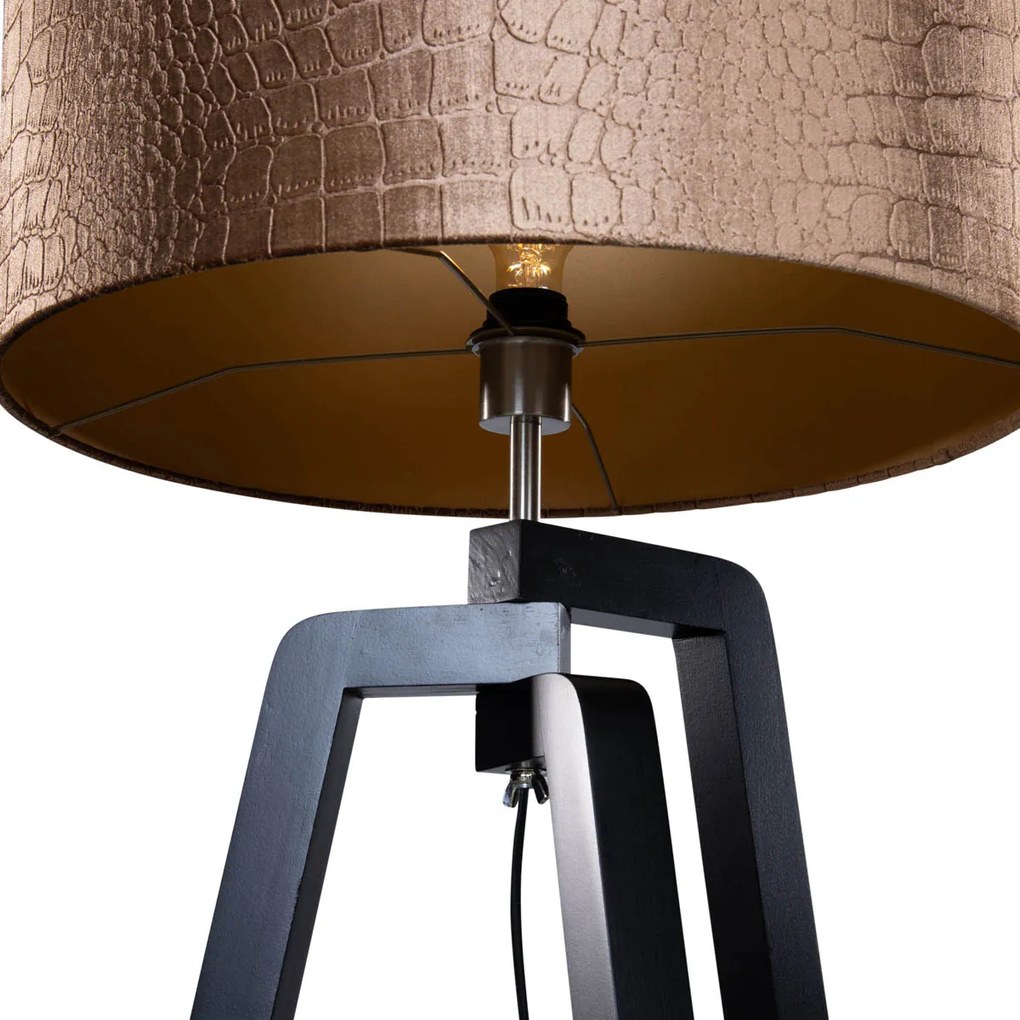 Vloerlamp zwart met velours kap krokodil 50cm - Puros Klassiek / Antiek, Modern E27 rond Binnenverlichting Lamp