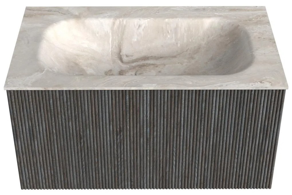 Mondiaz Kurve-dlux 80cm badmeubel shadow met 1 lade en wastafel big small midden zonder kraangat frappe