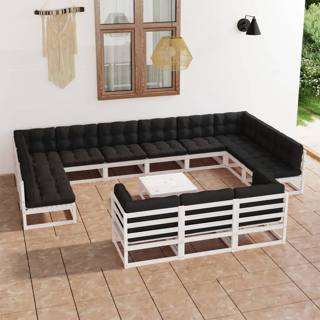 vidaXL 14-delige Loungeset met kussens massief grenenhout wit