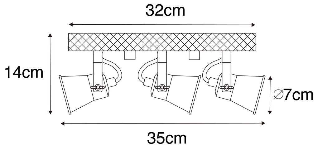 Landelijke spot zwart met hout 3-lichts verstelbaar - Jelle