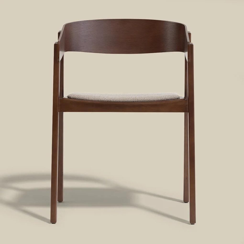 Walnoot Eetkamerstoel Met Beige Stof