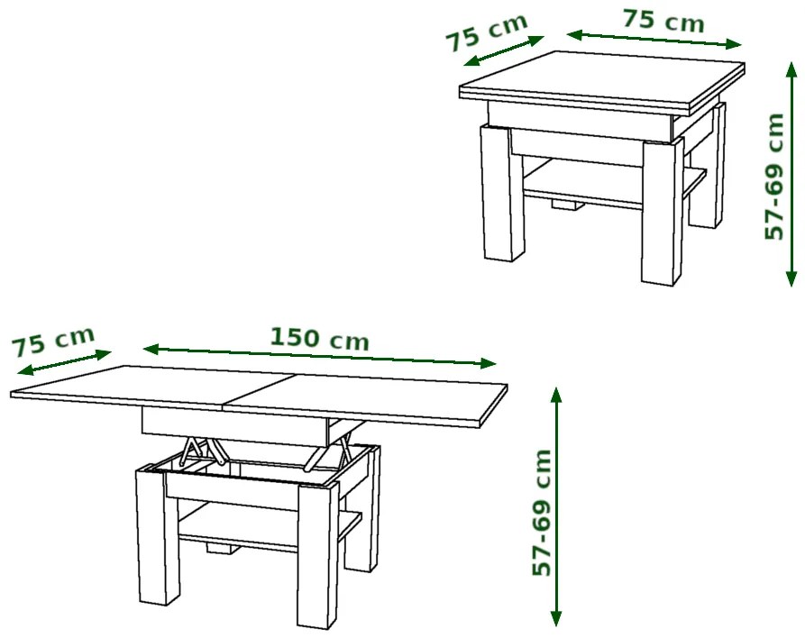 CLEO beton/wit, uitschuifbare salontafel