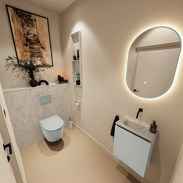 MONDIAZ TURE-DLUX 40cm toiletmeubel Greey. EDEN wastafel Opalo positie midden. Zonder kraangat. TUREDX40GREM0OPA