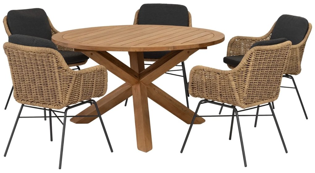 Exotan Ronde Tuintafel - Ø 130 cm - Java - Teak - Kruispoot - Exotan