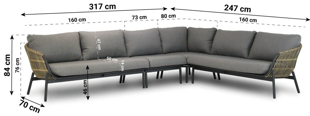 Hoek loungeset 5 personen Aluminium/wicker Taupe Coco Nathan/Ralph