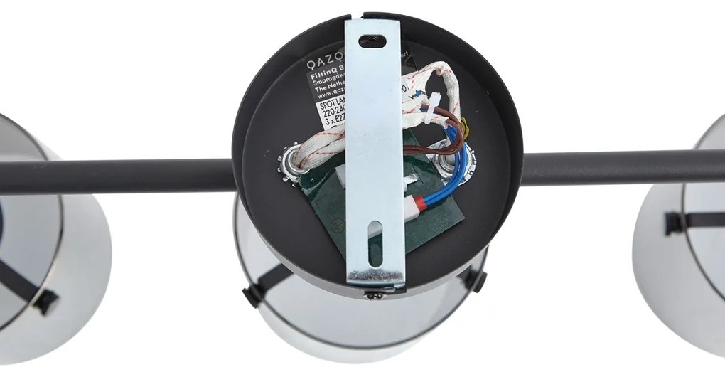 Design plafondspot zwart met smoke glas 3-lichts - Domo