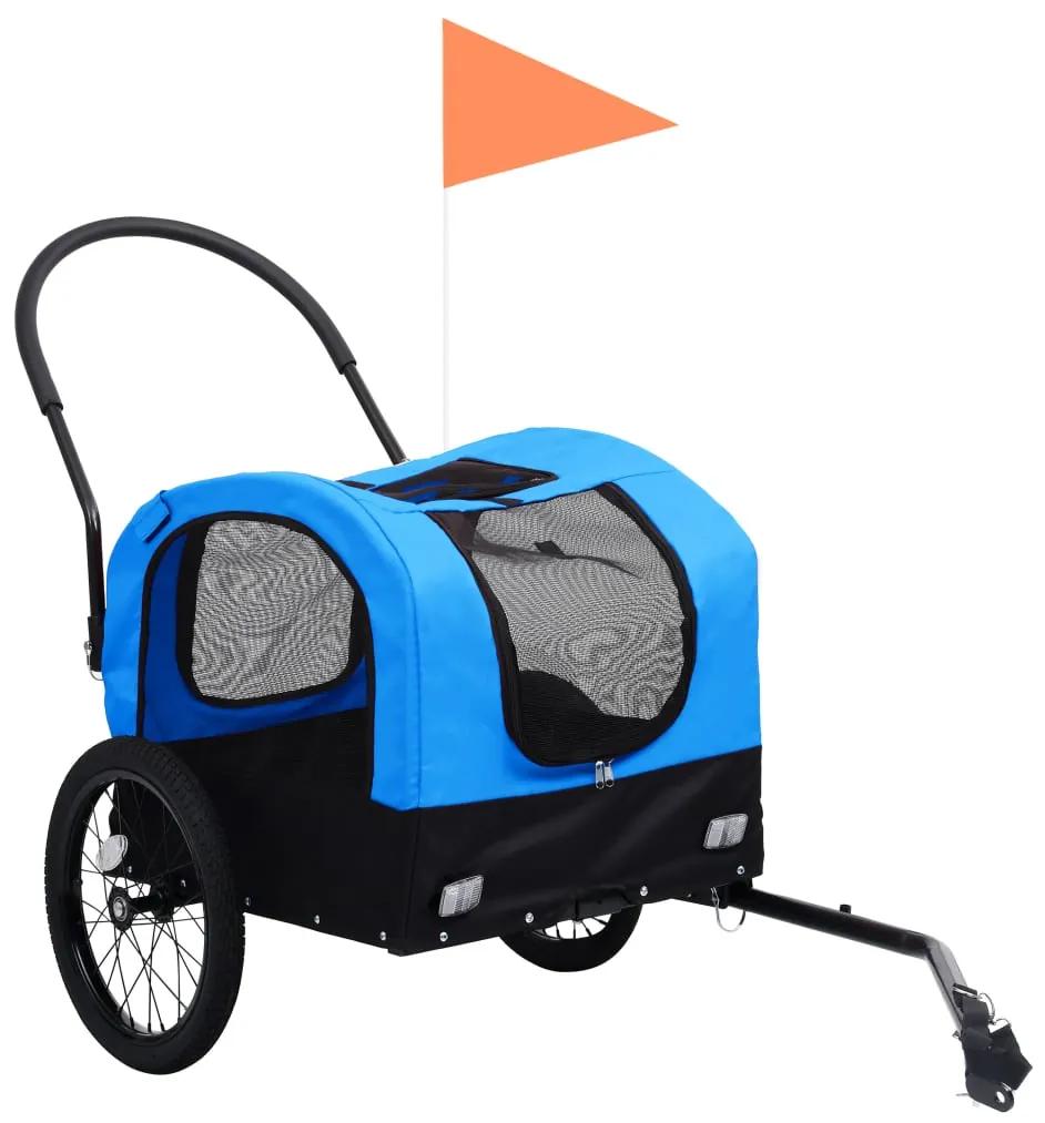 vidaXL Huisdierenfietskar 2-in-1 aanhanger loopwagen blauw en zwart