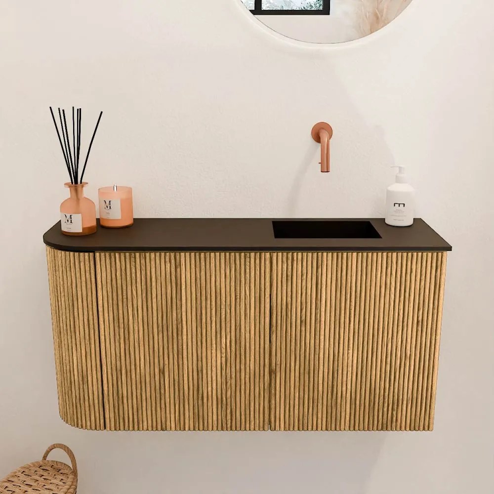 Mondiaz Joya 80cm toiletmeubel ronding links oak met wastafel faye rechts zonder kraangat urban