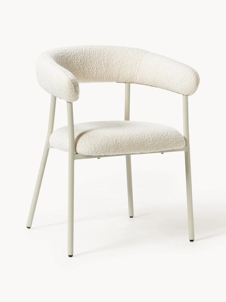 Gestoffeerde bouclé eetstoelen Thiago met armleuningen, 2-delig