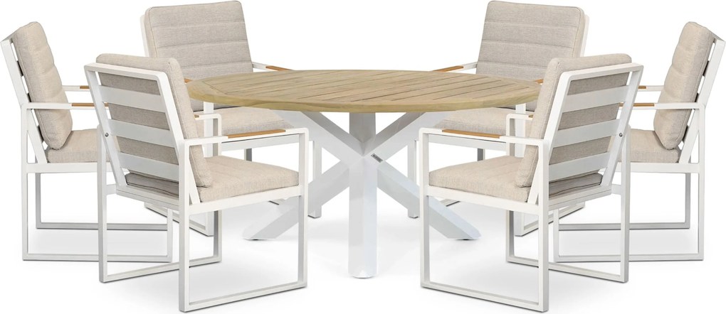 Tuinset Ronde Tuintafel 6 personen 160 cm Aluminium Wit Lifestyle Garden Furniture Alessio/Wellington