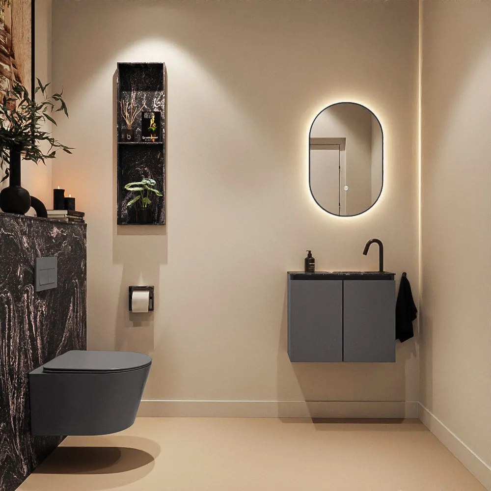 Mondiaz Ture DLux toiletmeubel 60cm dark grey met wastafel lava rechts met kraangat