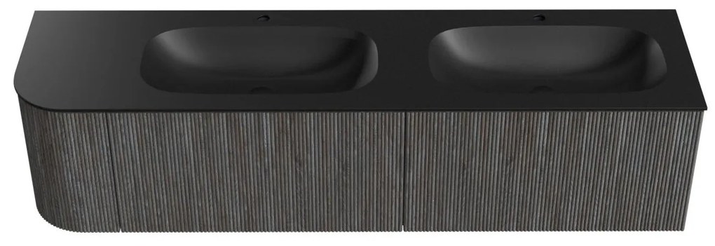 Mondiaz Kurve 175cm badmeubel ronding links shadow met 2 lades en 1 deur en wastafel big small dubbel/rechts 2 kraangaten urban