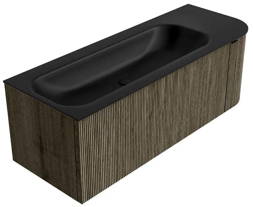 Mondiaz Kurve 125cm badmeubel ronding rechts shadow met 1 lade en deur en wastafel big medium kraangat links urban