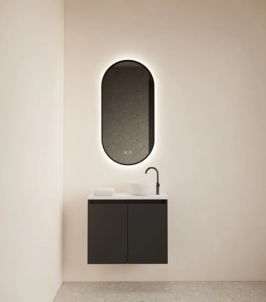 Gliss Design Echo toiletmeubel 60cm zwart mat met toppaneel wit mat