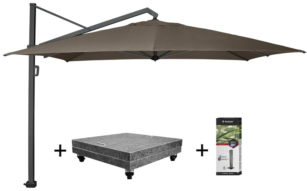 Icon zweefparasol 400x300 cm havanna met 150 KG voet en hoes