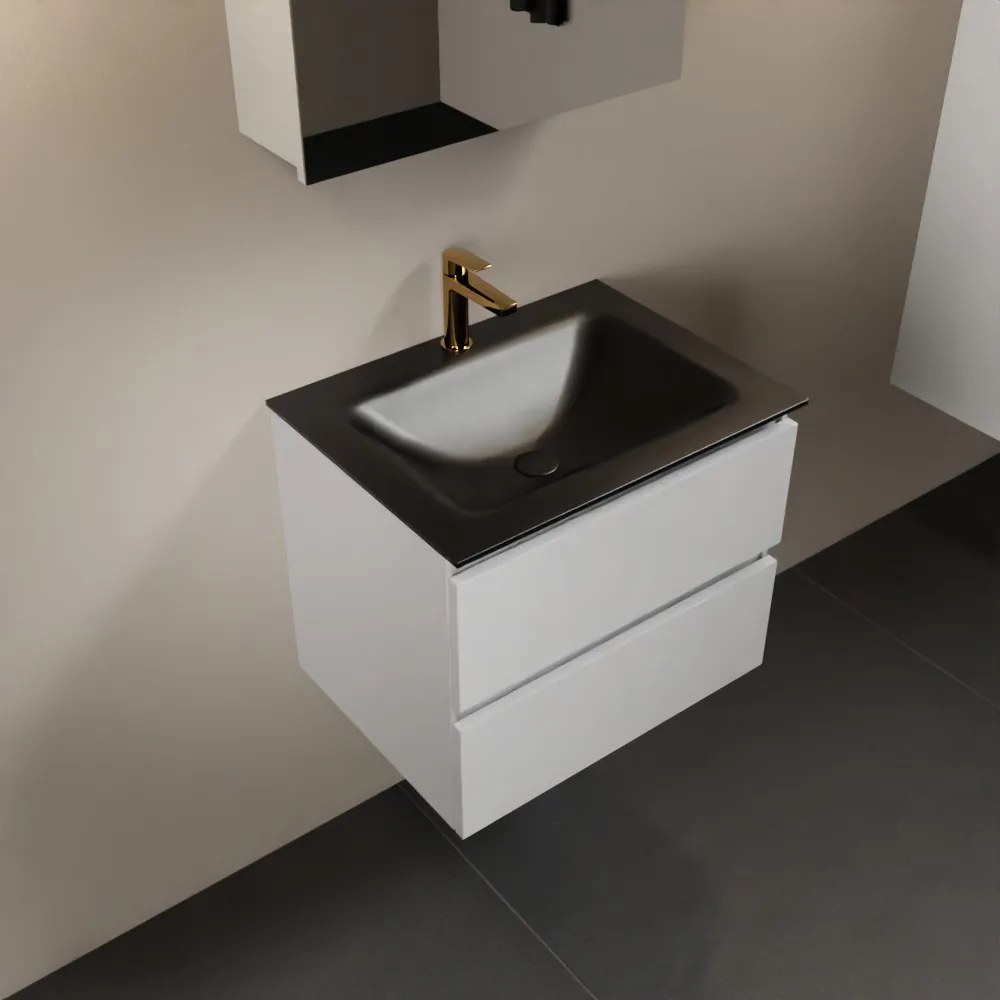 Mondiaz Aivy badmeubel 60cm talc met wastafel solid surface urban midden 1 kraangat en spiegelkast