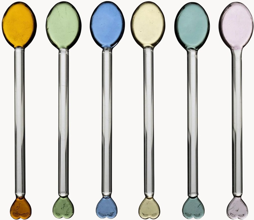 Cocktailroerstaafjes Colorea van borosilicaatglas, 6-delig
