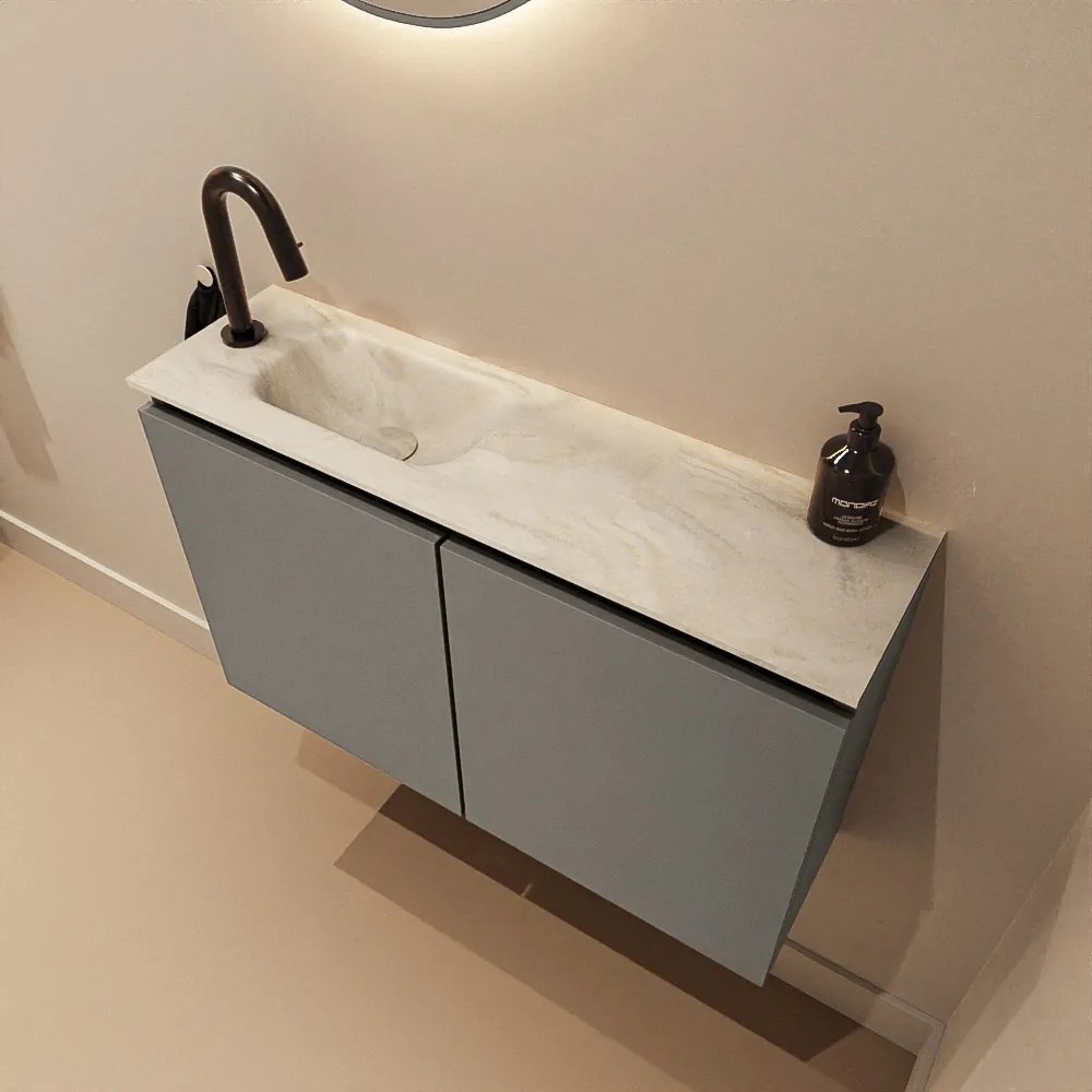 Mondiaz Ture DLux toiletmeubel 80cm smoke met wastafel ostra links met kraangat