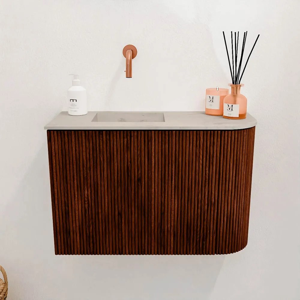 Mondiaz Joya DLux 60cm toiletmeubel ronding rechts ruby met wastafel faye links zonder kraangat opalo