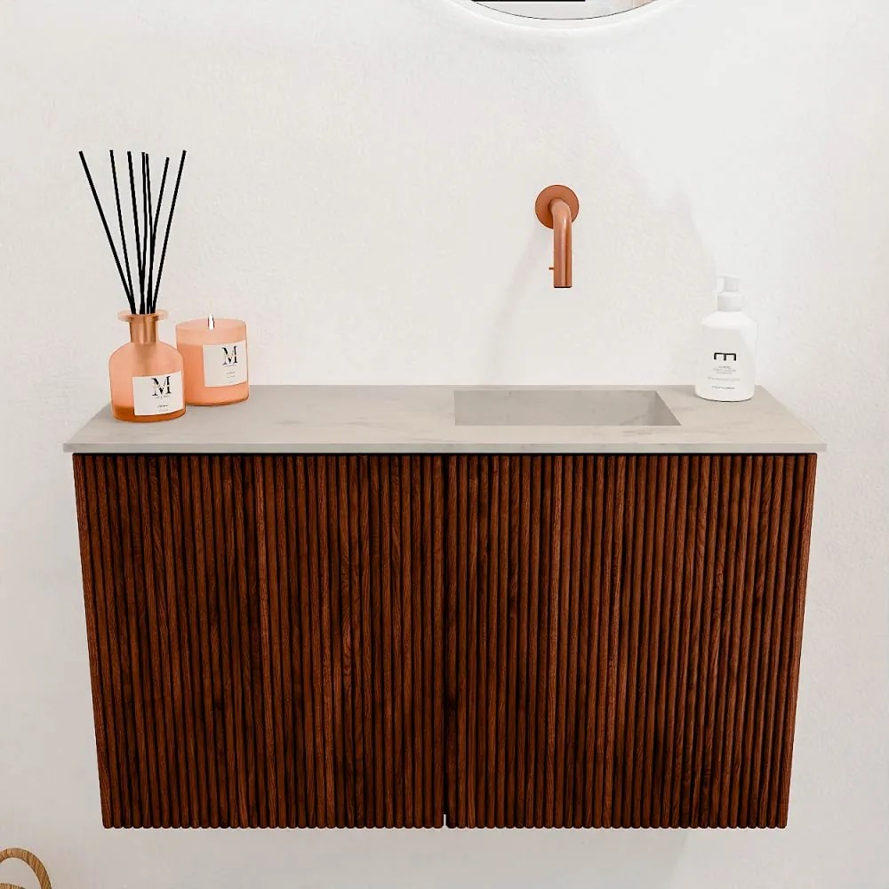 Mondiaz Joya DLux 70cm toiletmeubel ruby met wastafel faye rechts zonder kraangat opalo