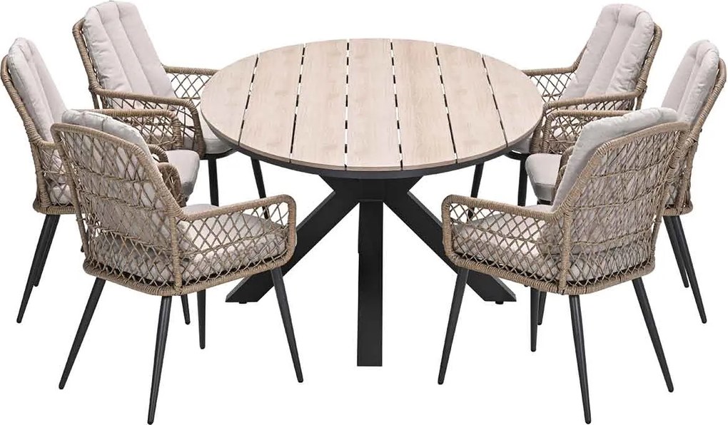 Garden Impressions Kalibo tuinset 7-delig natural - Tulli tuintafel 220x115 cm - light teak vironwood