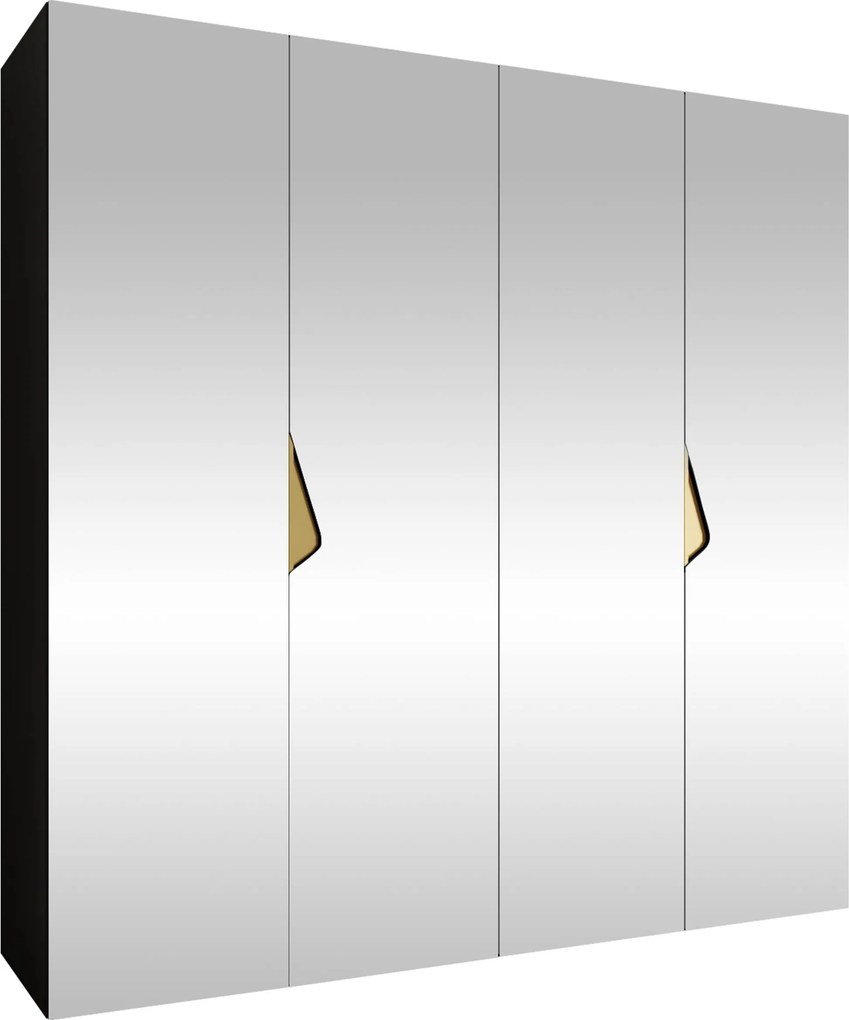 Kledingkast Hartford 630, Zwart, Gouden, 202x200x52cm, 135.3 kg, Kledingkast deuren: Met scharnieren