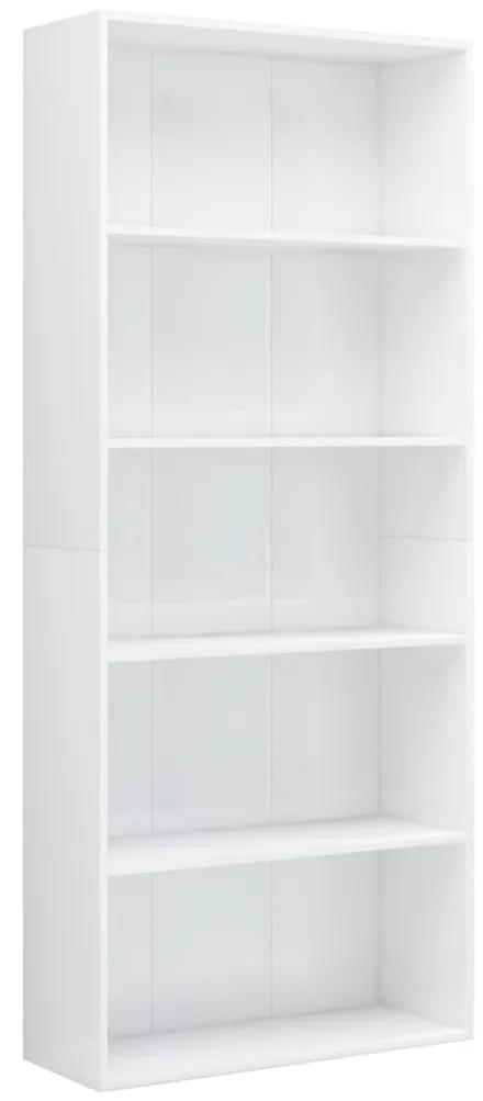 vidaXL Boekenkast met 5 schappen 80x30x189 cm spaanplaat hoogglans wit