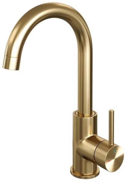 Brauer Gold carving Wastafelmengkraan opbouw - hoog - draaibaar - ronde uitloop - model a - PVD - geborsteld goud 5-GG-003-R4