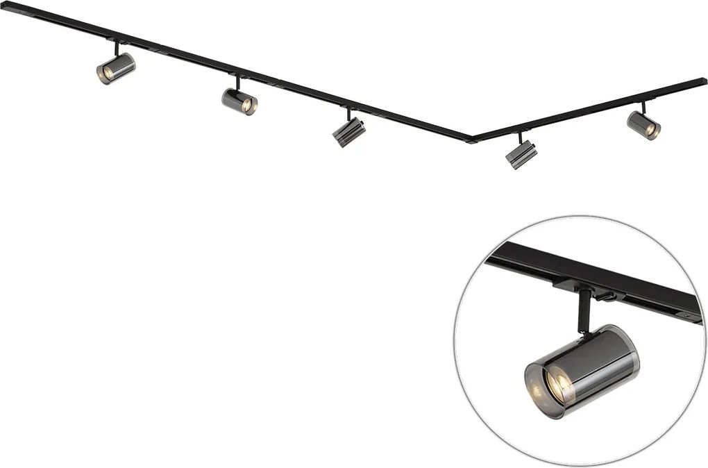 Modern railsysteem zwart me 5 spots 1-fase - Iconic Lloyd
