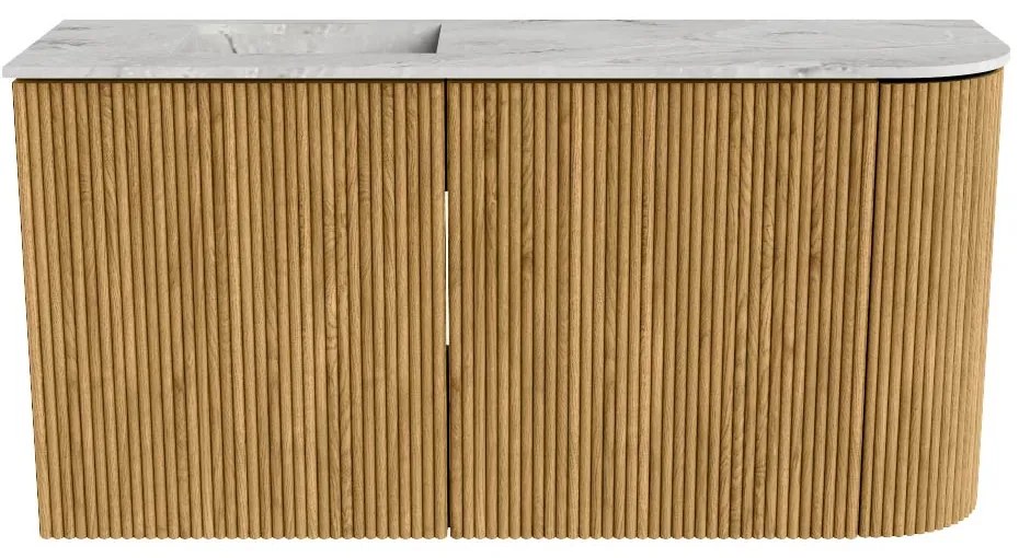 Mondiaz Joya DLux 80cm toiletmeubel ronding rechts oak met wastafel faye links zonder kraangat glace