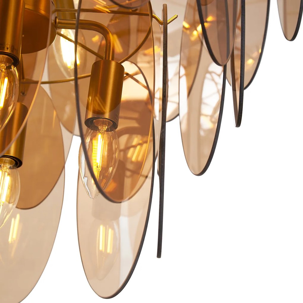 Art Deco hanglamp goud met amber glas ovaal 14-lichts - Mochan Art Deco E14 rond Binnenverlichting Lamp