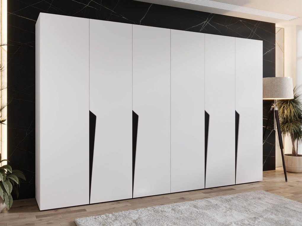 Kledingkast Hartford 607, Wit, Zwart, 202x300x52cm, 210.5 kg, Kledingkast deuren: Met scharnieren