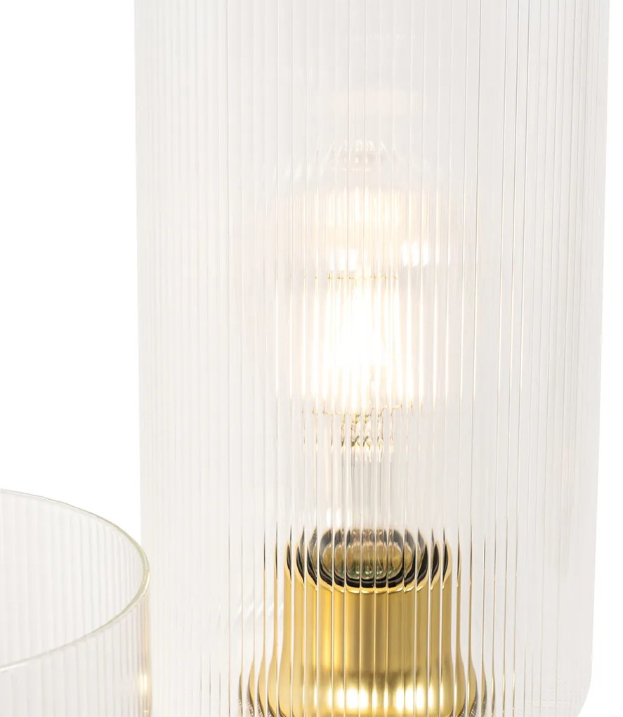 Art Deco tafellamp goud met glas 2-lichts - Laura