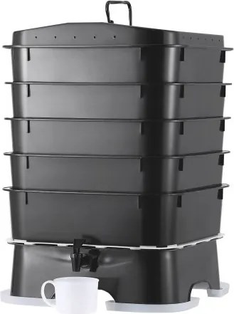 VEVOR Rapid Composter 18-50L Tuincomposter 400x400x650mm Thermocomposter HDPE-kunststofcomposter Incl. 5 trays en een opvangbak Compostcontainer Composteren Vermindering van huishoudelijk afval