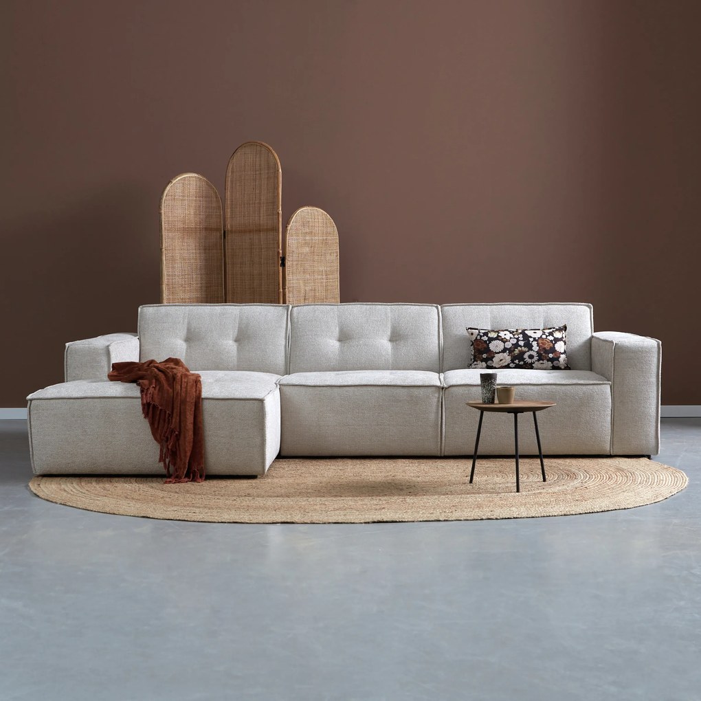 PEPP Interiors Flow Moderne Hoekbank Met Stiksels Beige Chaise Longue Links