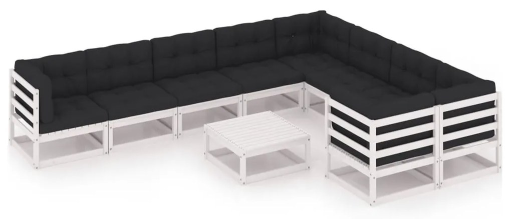 vidaXL 10-delige Loungeset met kussens massief grenenhout wit