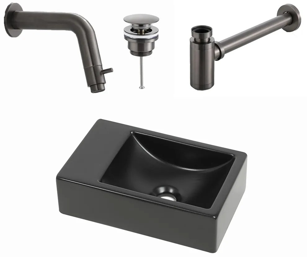 Plieger Houston fonteinset met zwarte fontein links en gunmetal inbouwkraan