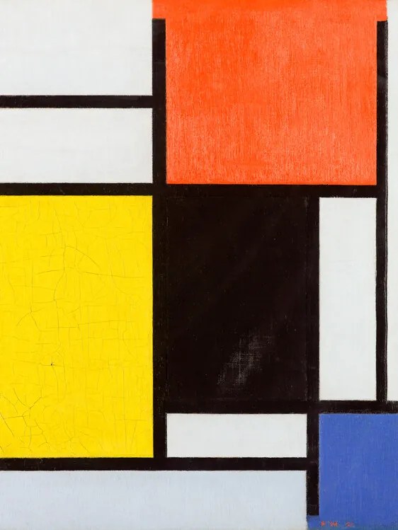 Kunstreproductie Composition with red, Piet Mondrian