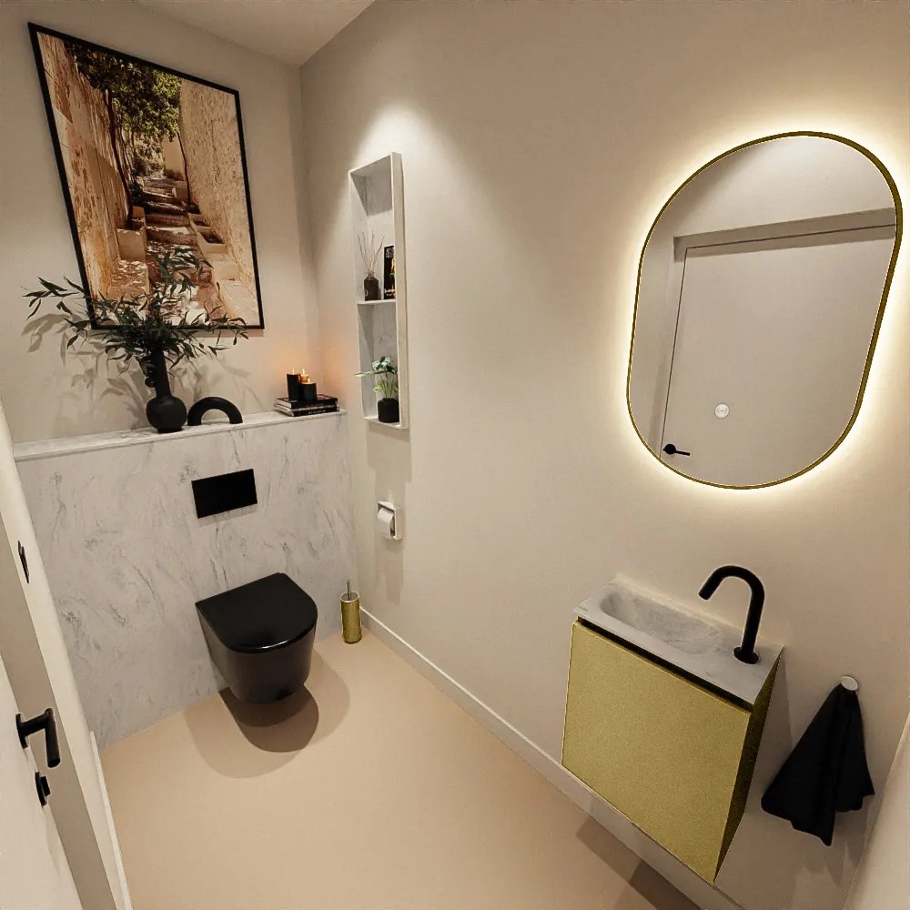 Mondiaz Ture DLux toiletmeubel 40cm oro met wastafel opalo links met kraangat