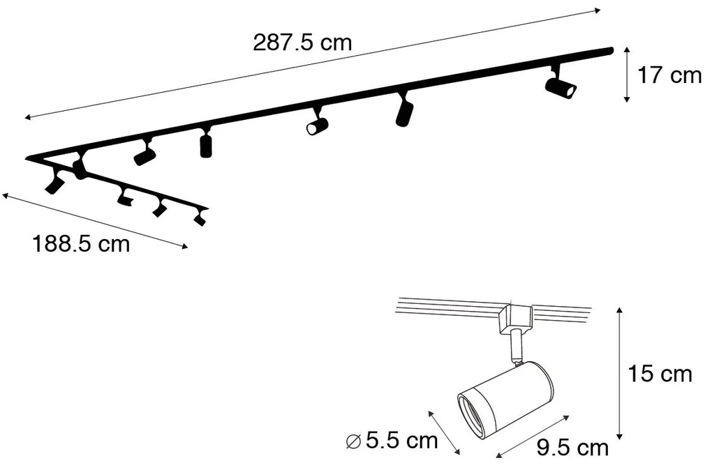 Modern railsysteem met 10 Spot / Opbouwspot / Plafondspots wit 1-fase - Iconic Jeana Modern GU10 Binnenverlichting Lamp