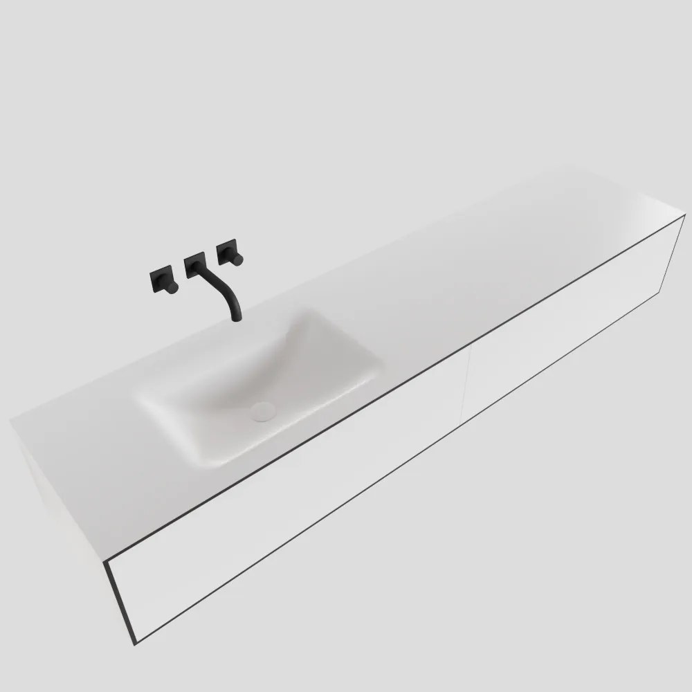 Zaro Lagom volledig naadloos solid surface onderkast 190cm mat zwart met 2 lades Push tot open. Compleet met solid surface wastafel met 0 kraangat(en)