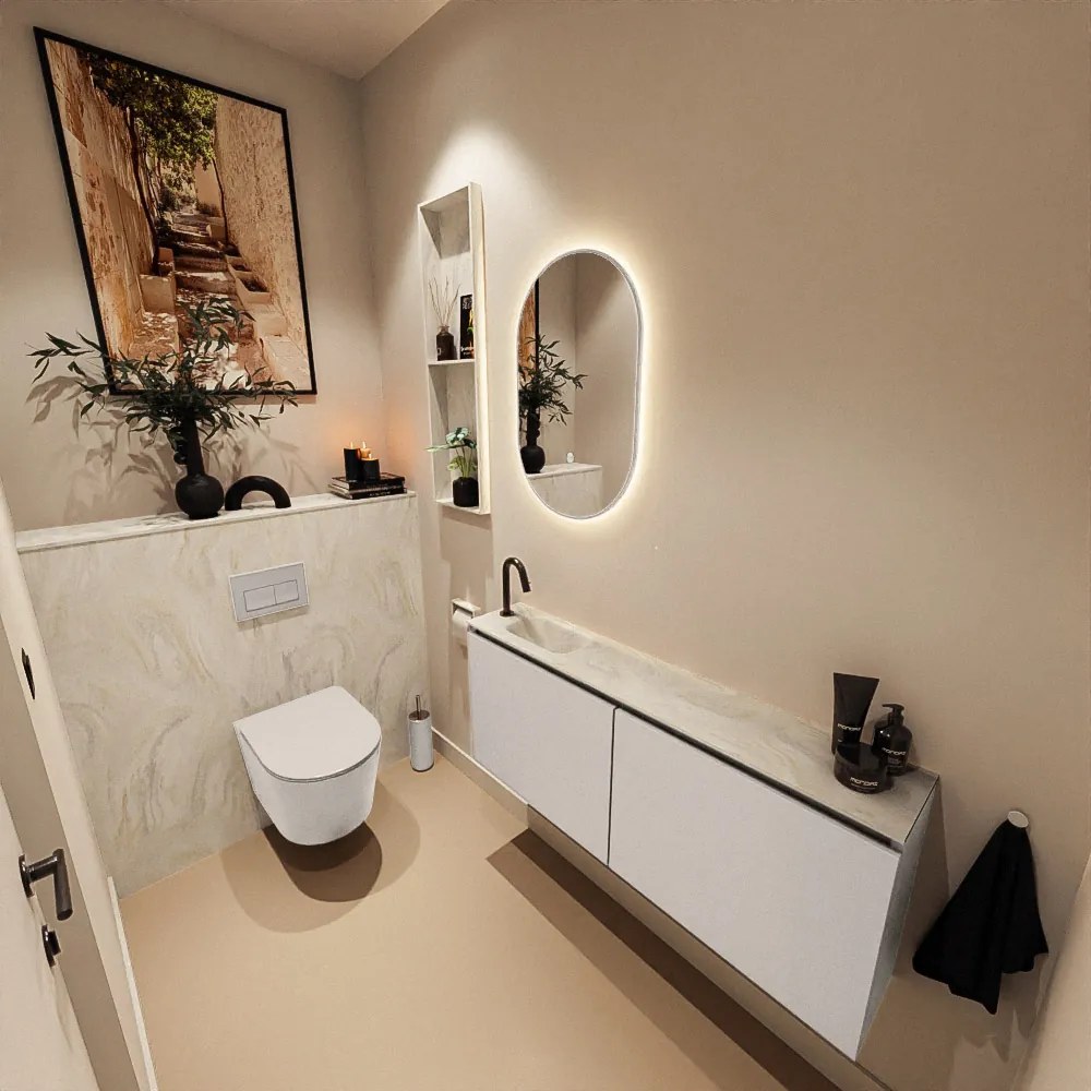 Mondiaz Ture DLux toiletmeubel 120cm linen met wastafel ostra links met kraangat